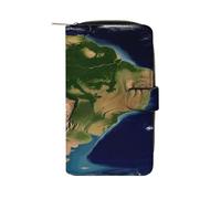 FekiLoot South America Satellite Image Wallet Large Capacity Travel Double Fold Wallets Portable Zipper Leather Purse for Women Men