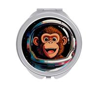FekiLoot Space Astronaut Monkey Compact Mirror 1x/2x Magnifying Mirror Travel Makeup Mirrors Cute Pocket Small Mirrors for Women Ideal Gift on Birthday, Christmas, Graduation Round Silver