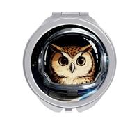 FekiLoot Space Astronaut Owl Compact Mirror 1x/2x Magnifying Mirror Travel Makeup Mirrors Cute Pocket Small Mirrors for Women Ideal Gift on Birthday, Christmas, Graduation Round Silver