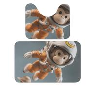 FekiLoot Space Monkey Astronaut Bath Rug Mat 2 Piece Set 19.7"x31.5" Super Absorbent Bathroom Rugs with U Shaped Contour Bathroom Mat Washable Bath Mats, Non-Slip Backing for Toilet Rug