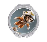 FekiLoot Space Monkey Astronaut Compact Mirror 1x/2x Magnifying Mirror Travel Makeup Mirrors Cute Pocket Small Mirrors for Women Ideal Gift on Birthday, Christmas, Graduation Round Silver