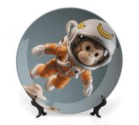 FekiLoot Space Monkey Astronaut Decorative Plates Bone China Plates with Stand for Display 10inch Round Ceramic Dinner Plates Dessert Plate for Kitchen Party Coffee Table Decor Art