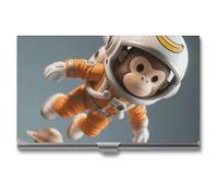 FekiLoot Space Monkey Astronaut Metal Business Card Holder Ultra Slim Professional Aluminum Alloy Card Case with Magnetic Closure, Compact ID Credit Card Organizer Wallet for Men Women