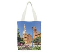 FekiLoot Spanish Cities Canvas Tote Bag Lightweight Medium Reusable Grocery Shopping Cloth Bag Multi-Purpose Tote Bags with Zipper Inner Pocket Large Capacity Shopping Bags