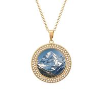 FekiLoot Spectacular Snowy Mountains Pendant Necklace for Women Men Elegant Diamond Circle Necklaces with 19.7 Inch Chain, Zinc Diamond Jewelry for Birthday Christmas Valentine's Day Gift, One Size