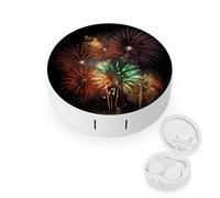 FekiLoot Splendid Fireworks Contact Lens Case Portable Travel Outdoor Contact Lens Cases Circle Leakproof Makeup Storage Box with Mirror for Home Office Dormitory