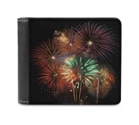 FekiLoot Splendid Fireworks Leather Wallet for Women&Men Billfold Purse Credit Card Holder Slim Bifold Wallet Front Pocket Wallets