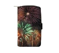 FekiLoot Splendid Fireworks Wallet Large Capacity Travel Double Fold Wallets Portable Zipper Leather Purse for Women Men
