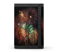 FekiLoot Splendid Fireworks Wallets Exquisite Trifold Wallet Front Pocket Wallet with Zipper Keychain Coin Purse Credit Card Holder for Adult