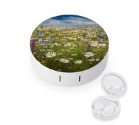 FekiLoot Spring Meadow Flowers Contact Lens Cases, Cute Contact Lenses Lens Box Set Outdoor Mini Contact Lens Soak Storage Kit with Mirror Daily Vision Care And Outdoor Use