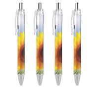 FekiLoot Spring Sunflower Butterfly Ballpoint Pens Retractable Black Ink Ballpoint Pens 0.5mm Medium Point Smooth Writing Pattern Pen with Super Soft Grip Cute Work Supplies for Men Women 4 PCS