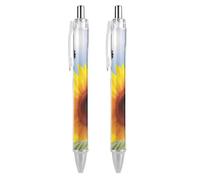 FekiLoot Spring Sunflower Butterfly Ballpoint Pens Retractable Black Ink Ballpoint Pens 0.5mm Medium Point Smooth Writing Pattern Pen with Super Soft Grip Cute Work Supplies for Men Women 2 PCS