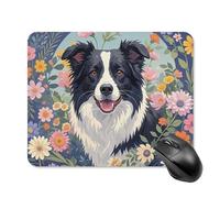 FekiLoot Square Gaming Border Collie Florals Mouse Pad Waterproof Mouse Mat Non-Slip Rubber Base Portable Travel Mouse Pad for Office Home Wireless Computer Laptop Desk Accessories