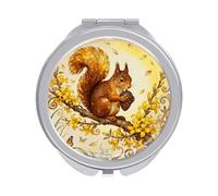 FekiLoot Squirrel Forsythia Branch Compact Mirror 1x/2x Magnifying Mirror Travel Makeup Mirrors Cute Pocket Small Mirrors for Women Ideal Gift on Birthday, Christmas, Graduation Round Silver
