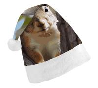 FekiLoot Squirrel in The Tree Santa Hat Comfortable Soft Christmas Hat Reusable Christmas Cap for Adults for Xmas And New Year Holiday Party Supplies