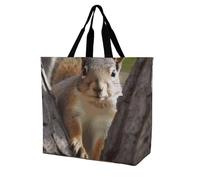 FekiLoot Squirrel in The Tree Shopping Bag Foldable, Multipurpose Shoulder Bag, Reusable Grocery Bag Holder with Long Shoulder Strap, Waterproof Tote Bags for Work, Beach, Travel