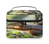 FekiLoot Squirrel in The Woods Makeup Bag Large Capacity Travel Cosmetic Bag Lightweight Hand-held Toiletry Bags Portable Cosmetic Pouch Cute Make Up Pouch for Women