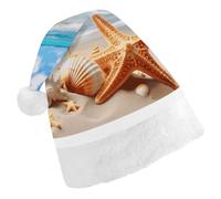 FekiLoot Starfish Seashell Ocean Beach Christmas Hat with Plush Brim And Liner Unisex Classic Holiday Santa Claus Hat for New Year Festive Holiday Party Supplies & Gifts