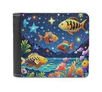 FekiLoot Starry And Fish Wallet Large Capacity Slim Bifold Wallet with Multiple Card Slots PU Leather Men Purse