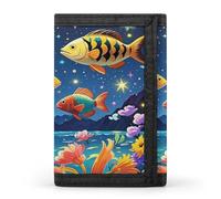 FekiLoot Starry And Fish Wallet Slim Trifold Wallets with Multiple Card Slots Credit Card Holder Pocket Coin Purse