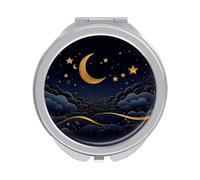 FekiLoot Stars and Moon Compact Mirror Double-Sided Round Travel Makeup Mirrors 1x / 2X Magnifying Portable Metal Mini Pocket Handheld Vanity Mirror for Women Girls Mother
