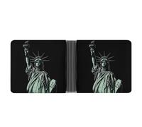 FekiLoot Statue of Liberty Pattern Leather Wallet Mens Bifold Wallets Travel Cash Credit Card Holder Womens Minimalist Purse