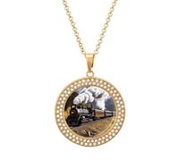 FekiLoot Steam Locomotive Train Pendant Necklace for Women Men Elegant Diamond Circle Necklaces with 19.7 Inch Chain, Zinc Diamond Jewelry for Birthday Christmas Valentine's Day Gift, One Size, Zinc