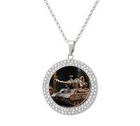 FekiLoot Steam Tank Model Pendant Necklace for Women Men Elegant Diamond Circle Necklaces with 19.7 Inch Chain, Zinc Diamond Jewelry for Birthday Christmas Valentine's Day Gift, One Size, Zinc