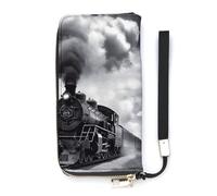 FekiLoot Steam Train Clouds Long Wallet Large Capacity Zipper Purse Ladies Multi-card Slot Coin Phone Travel Pocket