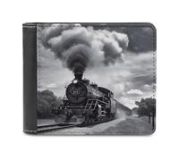 FekiLoot Steam Train Clouds PU Leather Wallet Bifold Wallet Front Pocket Wallets Fashion Purse Slim Billfold Credit Card Holder