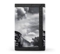 FekiLoot Steam Train Clouds Wallet Compact Blocking Trifold Wallets with Zipper Minimalist Purse Wallet Credit Card Holder