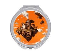 FekiLoot Steampunk Fantasy World Compact Mirror 1x/2x Magnifying Mirror Travel Makeup Mirrors Cute Pocket Small Mirrors for Women Ideal Gift on Birthday, Christmas, Graduation Round Silver