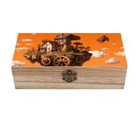 FekiLoot Steampunk Fantasy World Wooden Storage Box Wooden Keepsake Box with Hinged Lid Vintage Rustic Chest Wood Jewelry Boxes for Jewelry, Photos, Memorabilia, Home Decor And Craft Organization