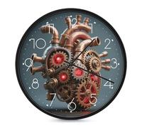 FekiLoot Steampunk Gear Heart Modern Wall Clock - 10 Inch Round, Silent Non-Ticking, Analog Display, Decorative Steampunk Gear Heart Digital Wall Clock for Living Room Classroom Office Decor