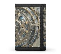 FekiLoot Steampunk Mechanical Gears Trifold Wallet Slim Credit Card Holder Stylish Trifold Billfold Minimalist Front Pocket Friendly Purses
