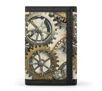 FekiLoot Steampunk Mechanical Gears Wallet Men's Trifold Wallet Extra Capacity Credit Card Holder Cards Purse Front Pocket