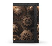 FekiLoot Steampunk Mechanical Gears Wallet Portable Tri Fold Wallet with Zipper Coin Purse for Women Credit Car