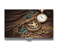 FekiLoot Steampunk Watches Keys And Chains Aluminium Alloy Business Cards Holder,Durable Pocket Business Case,Portable Slim Card Case Credit Wallet for Man Or Woman