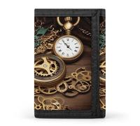 FekiLoot Steampunk Watches Keys And Chains Trifold Wallet Slim Minimalist Front Pocket Men's Passcase Wallet Credit Card Holder