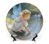 FekiLoot Stream Water Flower Fairy Decorative Plates Bone China Plates with Stand for Display 6inch Round Ceramic Dinner Plates Dessert Plate for Kitchen Party Coffee Table Decor Art
