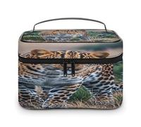 FekiLoot Striped Leopard Makeup Bag Large Capacity Travel Cosmetic Bag Lightweight Hand-held Toiletry Bags Portable Cosmetic Pouch Cute Make Up Pouch for Women