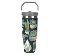 FekiLoot Succulent Plants And Cactus Water Bottle 30 Oz Fits Car Cup Holder,Insulated Coffee Mug Large Capacity Car Cups,Stainless Steel Double Wall Sport Bottle for Travel Sports Gym