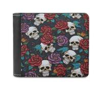 FekiLoot Sugar Skull Flowers PU Leather Wallet Bifold Wallet Front Pocket Wallets Fashion Purse Slim Billfold Credit Card Holder