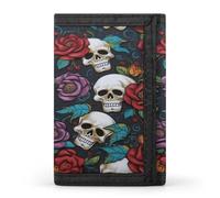 FekiLoot Sugar Skull Flowers Wallets Exquisite Trifold Wallet Front Pocket Wallet with Zipper Keychain Coin Purse Credit Card Holder for Adult