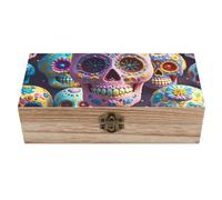 FekiLoot Sugar Skull Wood Keepsake Box Personalized Wooden Jewelry Box Large Decorative Storage Boxes With Hinged Lid Rustic Style Jewelry Organizer for Desk Home Office