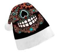 FekiLoot Sugar Skulls Day of The Dead Santa Hat Comfortable Soft Christmas Hat Reusable Christmas Cap for Adults for Xmas And New Year Holiday Party Supplies