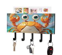 FekiLoot Summer Cartoon Crab Key Holder Wall Mount PU Leather Adhesive Key Rack with 5 Hooks Decorative Keys Storage Holder Mail Organizer Decor for Entryway Hallway Office Kitchen Black