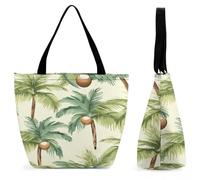 FekiLoot Summer Coconut Tree Tote Bag for Women Reusable Grocery Bag Heavy-Duty Shopping Bags with Handles Fashion Handbag Casual Shopping Tote Large Capacity Shoulder Bags for Work Travel Picnic