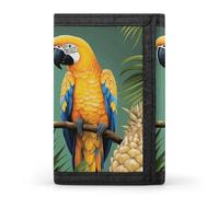 FekiLoot Summer Parrot Pineapple Bird Wallet Compact Blocking Trifold Wallets with Zipper Minimalist Purse Wallet Credit Card Holder