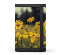 FekiLoot Summer Yellow Flowers Wallet Compact Blocking Trifold Wallets with Zipper Minimalist Purse Wallet Credit Card Holder